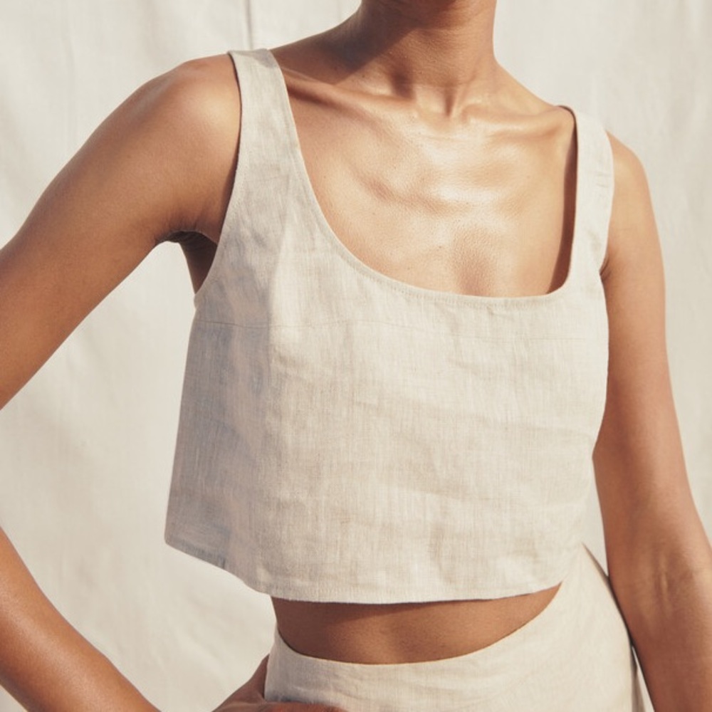 Reformation Adalyn Cropped Linen Tank Top in Oatmeal